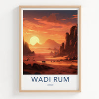 Wadi Rum Poster - Jordan Travel Art - Desert Sunset Caravan Home Decor