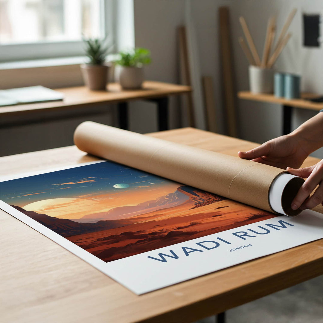 Wadi Rum Poster - Jordan Travel Art - Desert Sunset Home Decor