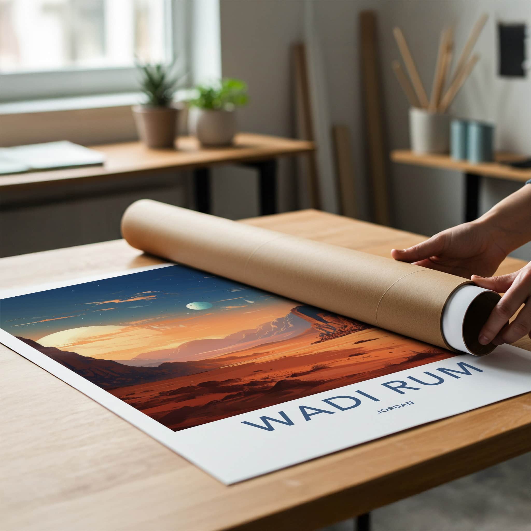 Wadi Rum Poster - Jordan Travel Art - Desert Sunset Home Decor