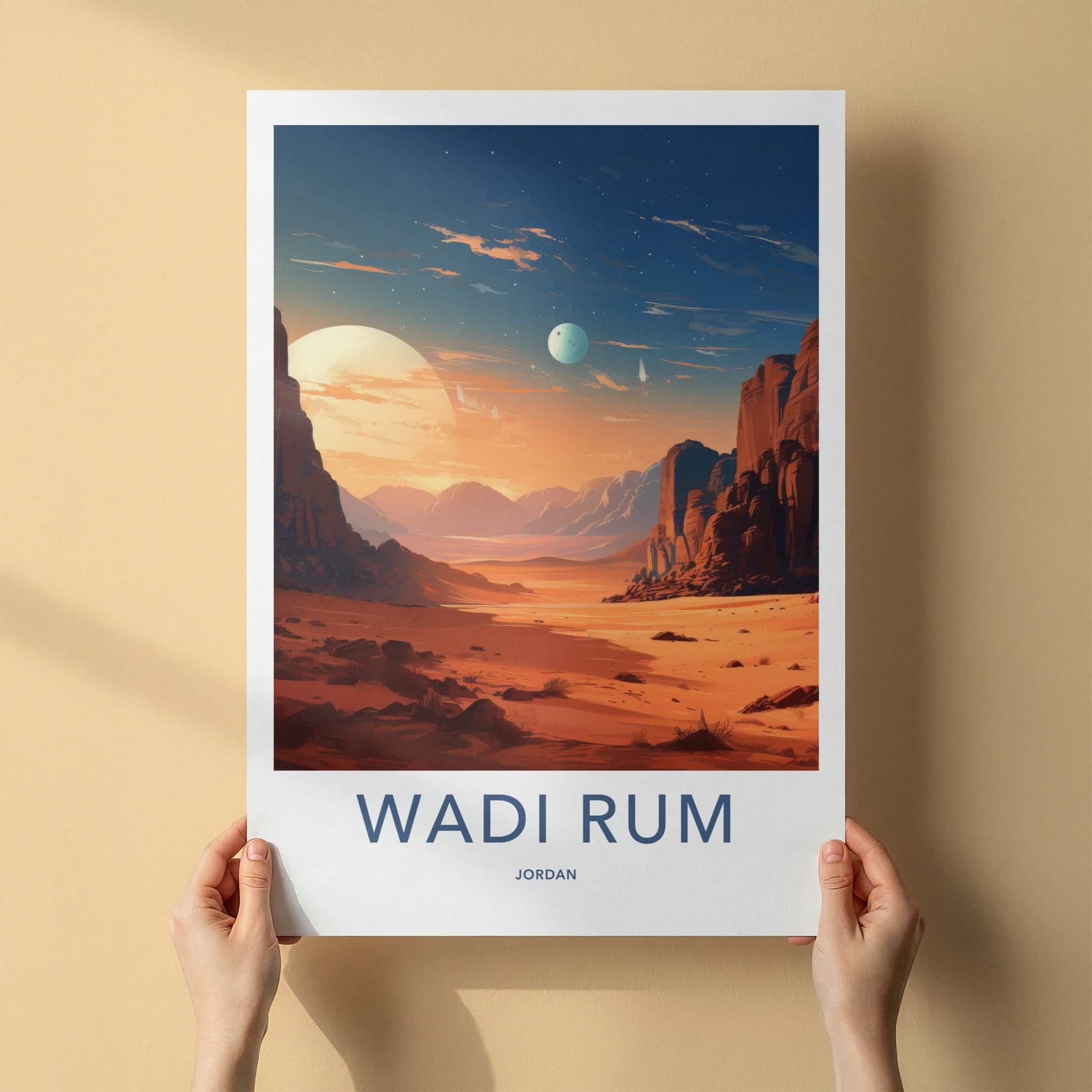 Wadi Rum Poster - Jordan Travel Art - Desert Sunset Home Decor