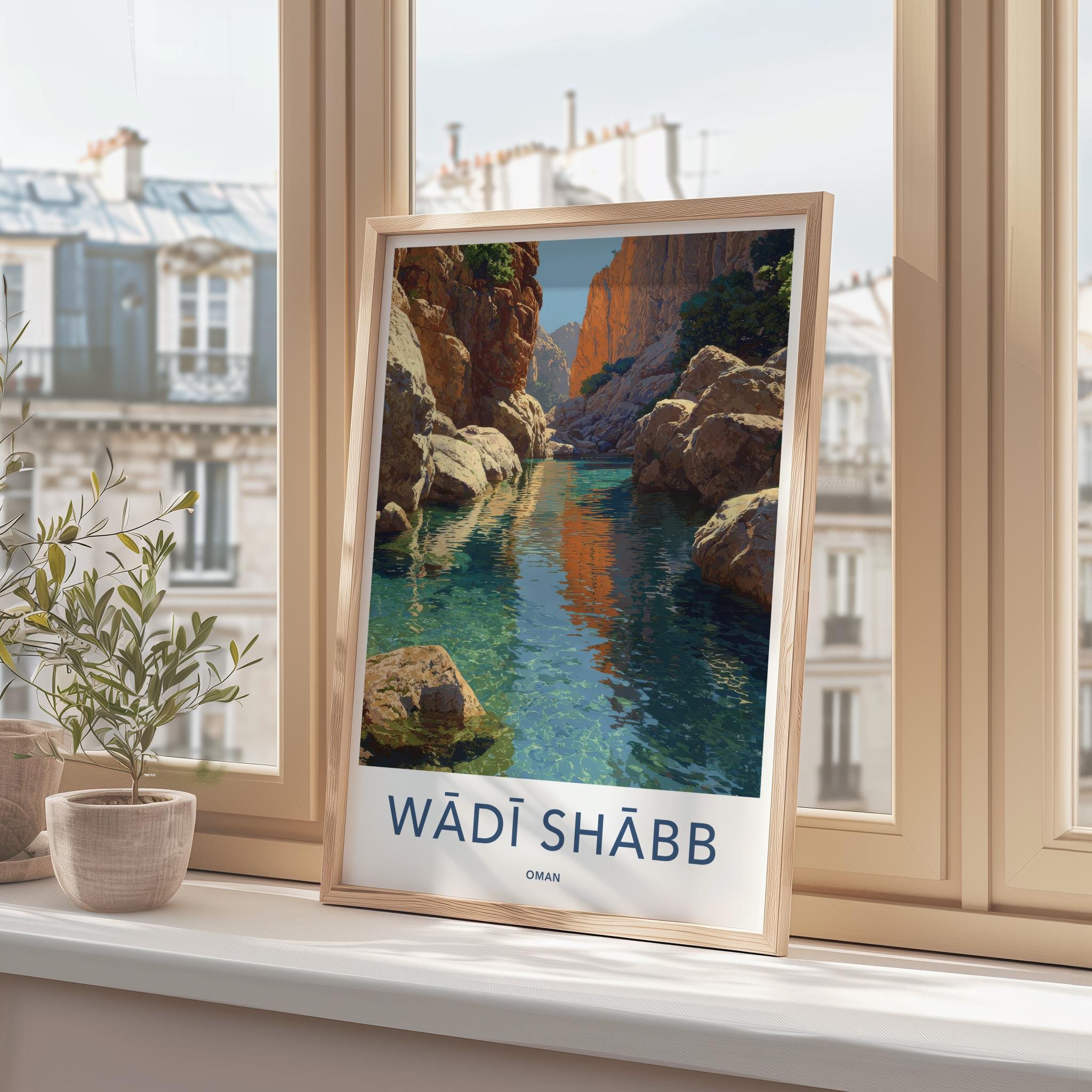 Wadi Shabb Poster - Oman Framed Print - Clear Water Canyon Lounge Decor