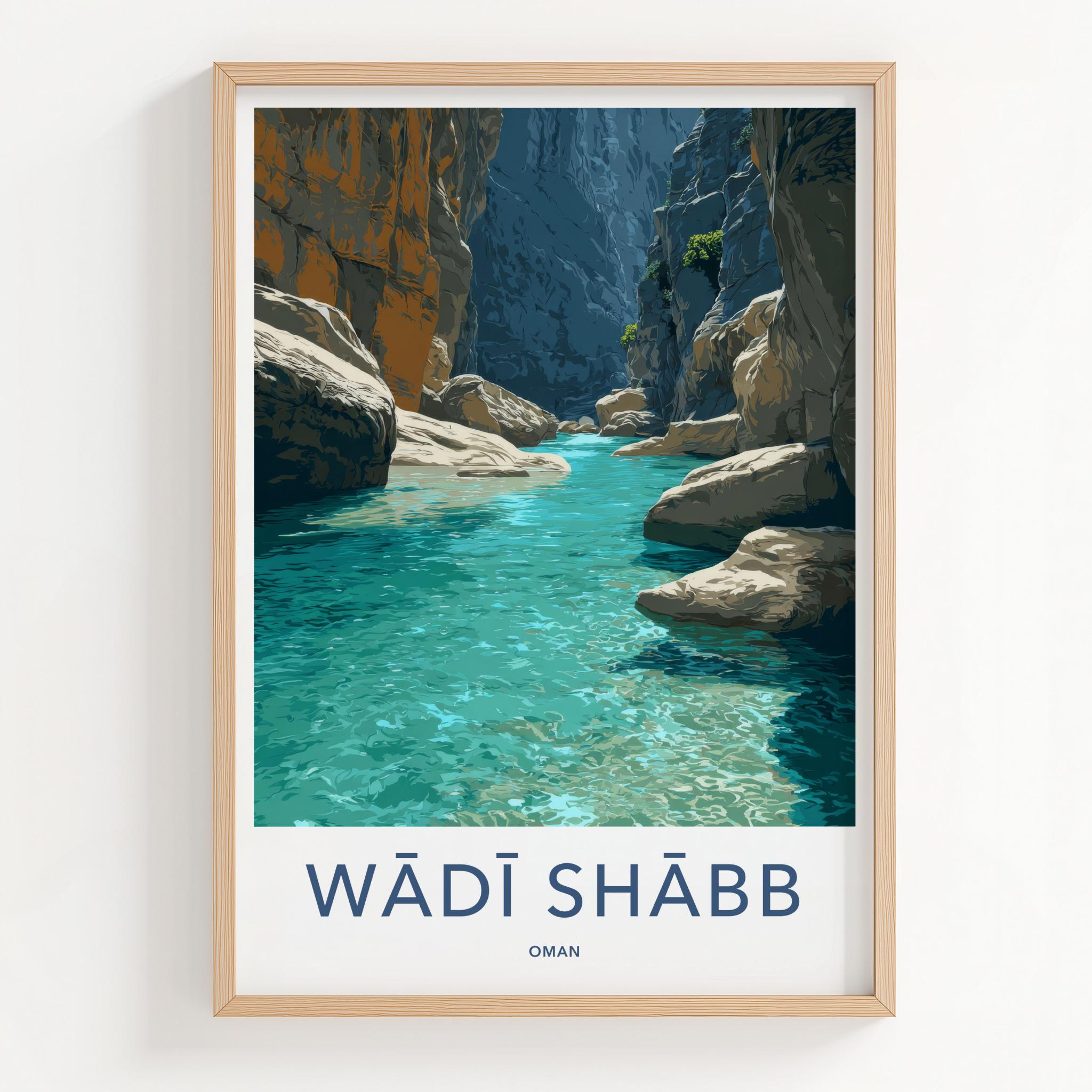 Wadi Shabb Poster - Oman Travel Art - Turquoise Water Canyon Wall Decor