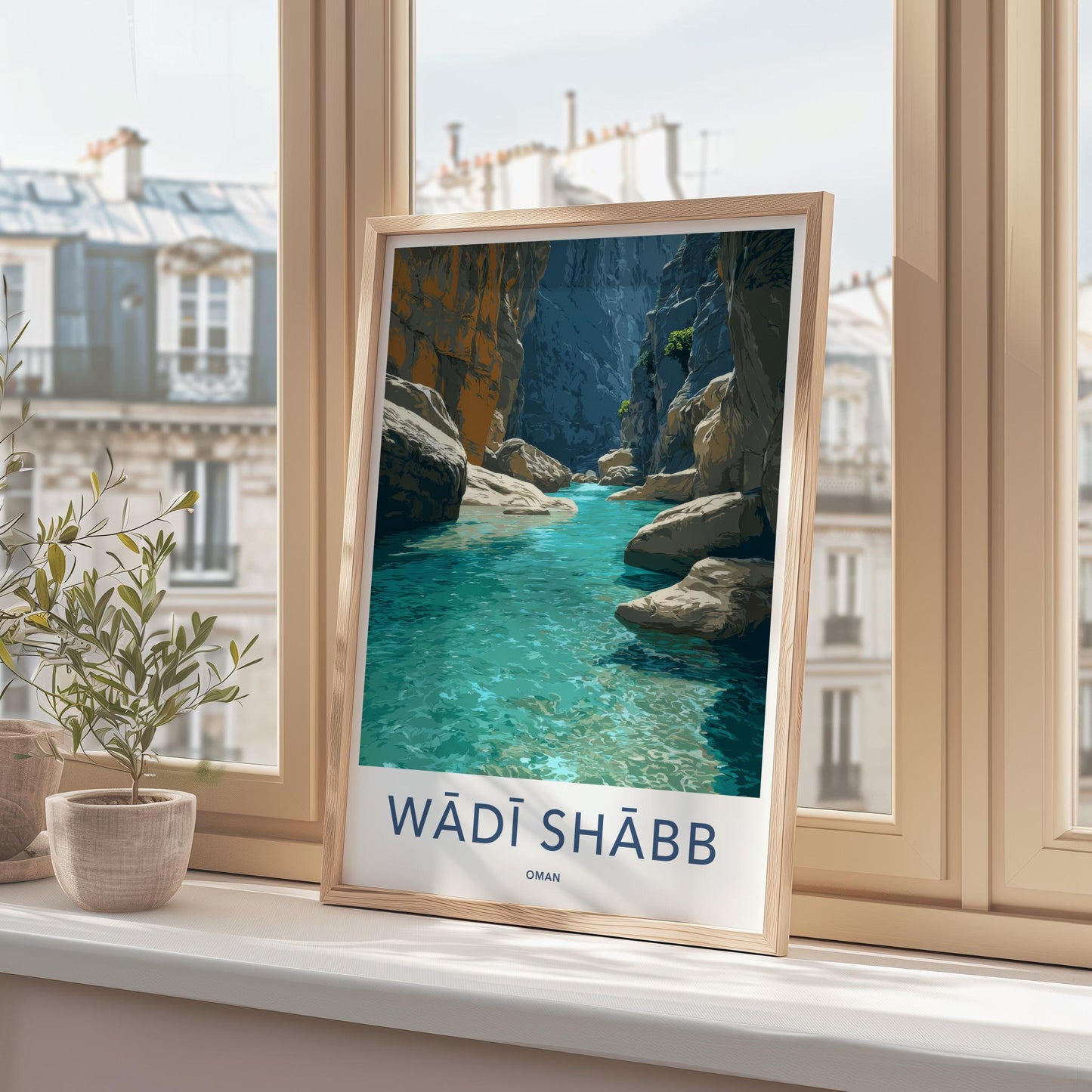 Wadi Shabb Poster - Oman Travel Art - Turquoise Water Canyon Wall Decor