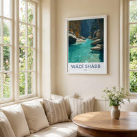Wadi Shabb Poster - Oman Travel Art - Turquoise Water Canyon Wall Decor
