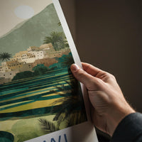 Wadi Tiwi Poster - Oman Travel Art - Green Terraced Village Home Decor