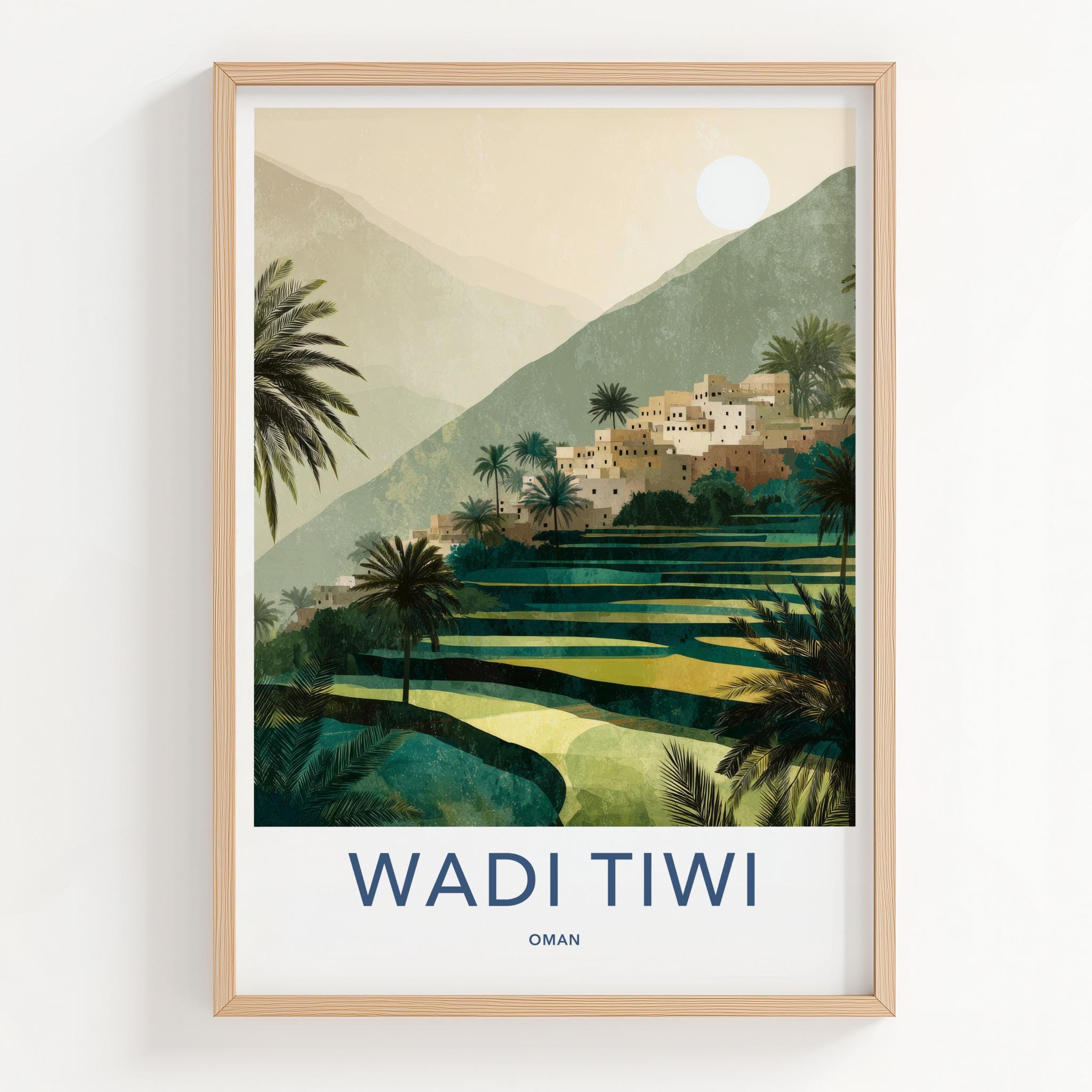 Wadi Tiwi Poster - Oman Travel Art - Green Terraced Village Home Decor