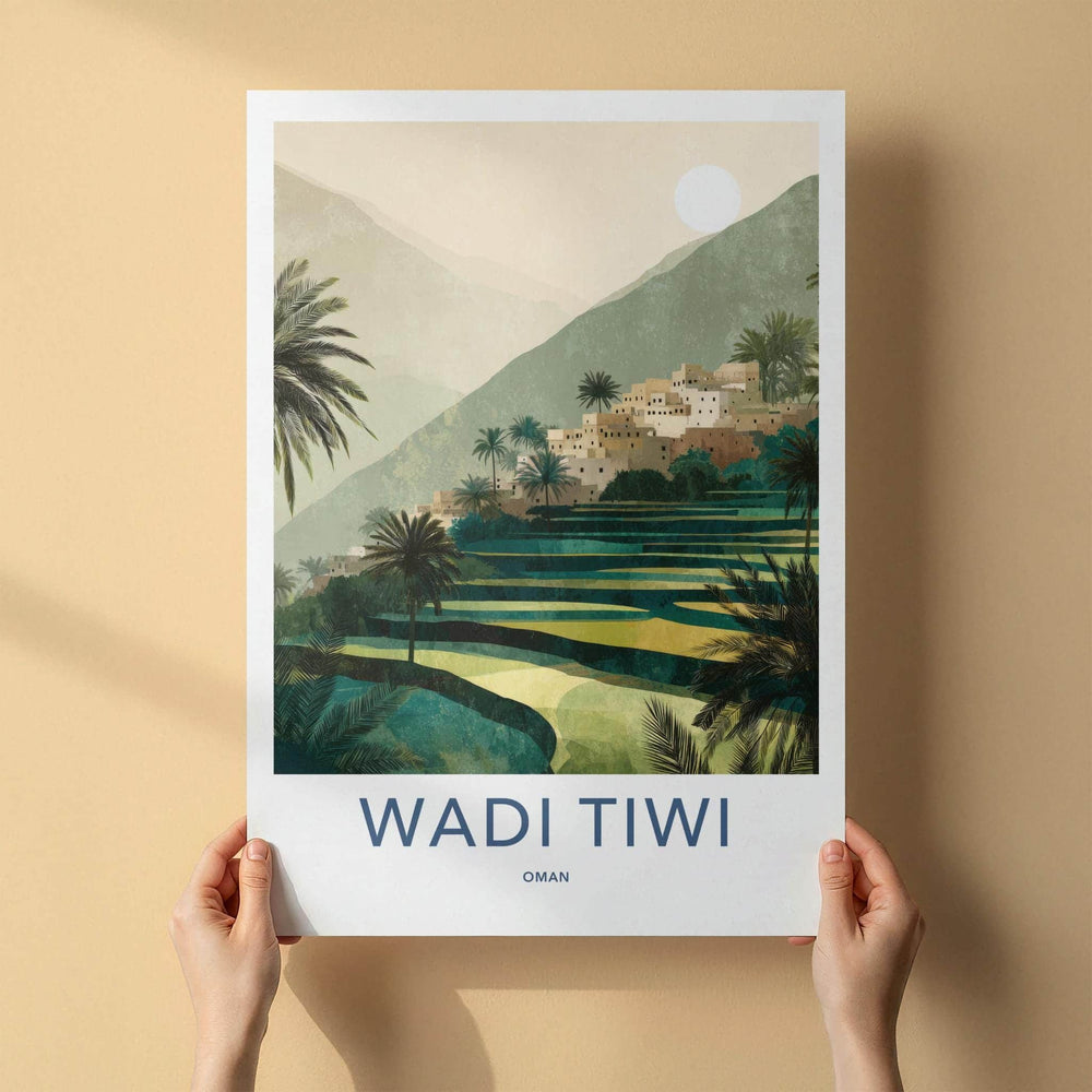 Wadi Tiwi Poster - Oman Travel Art - Green Terraced Village Home Decor