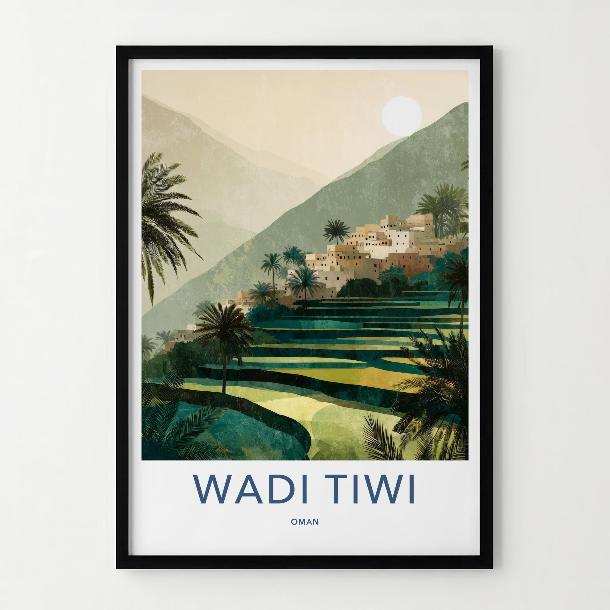 Wadi Tiwi Poster - Oman Travel Art - Green Terraced Village Home Decor