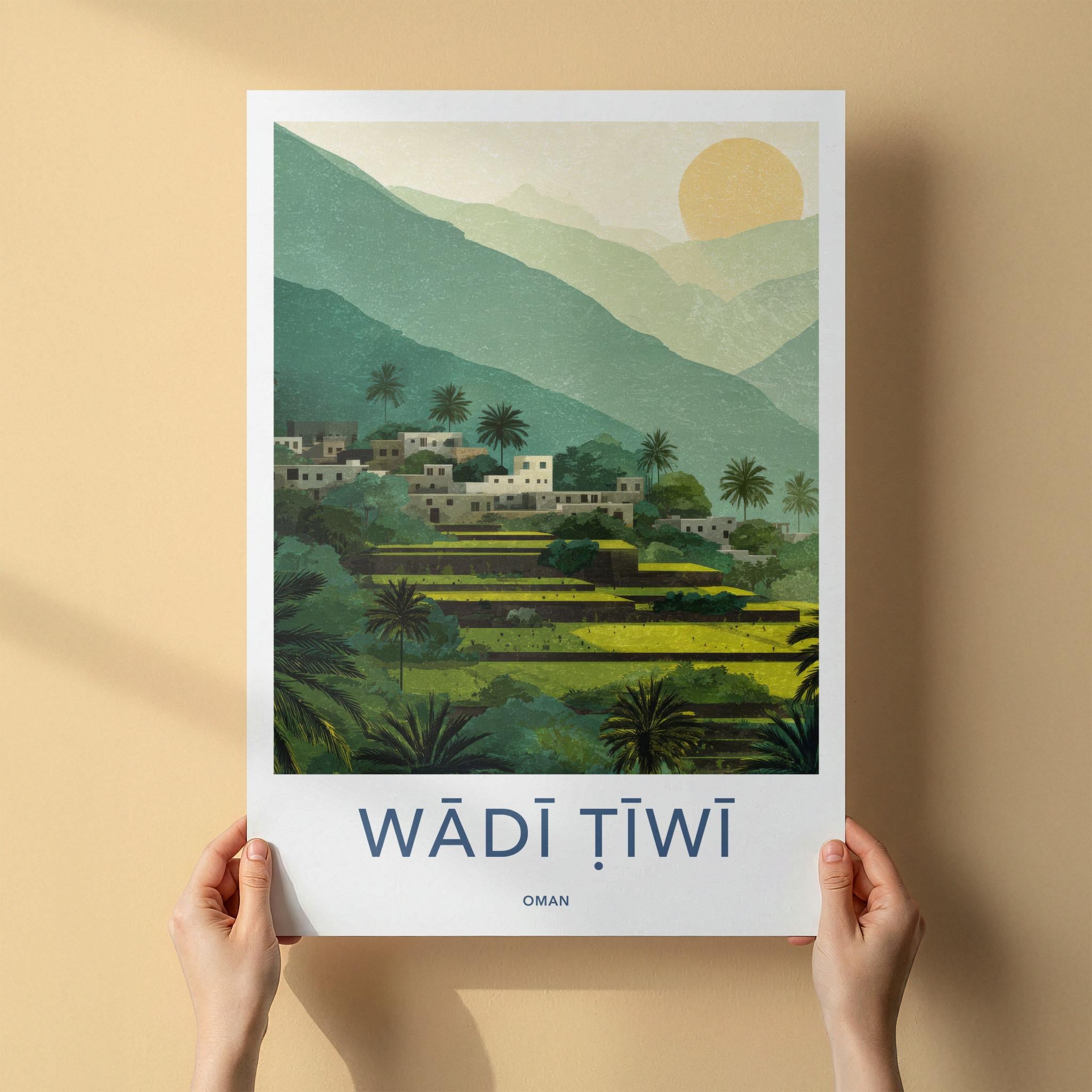 Wadi Tiwi Poster - Oman Travel Art - Lush terraced landscape Home Decor