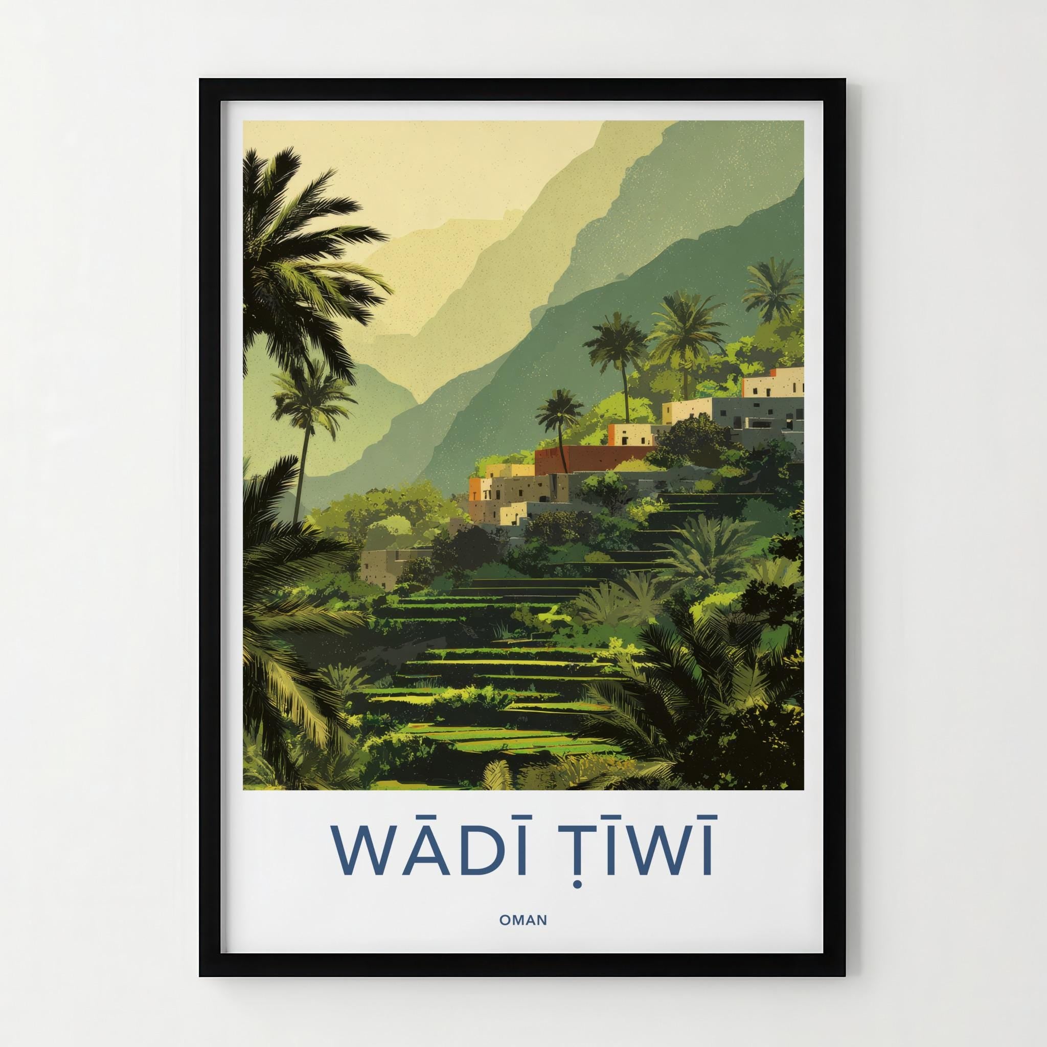 Wadi Tiwi Poster - Oman Wall Art - Green Terraced Village Home Decor