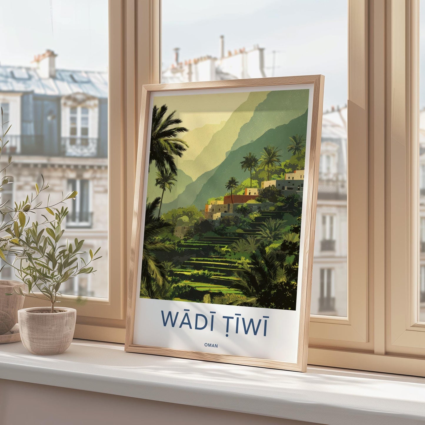Wadi Tiwi Poster - Oman Wall Art - Green Terraced Village Home Decor