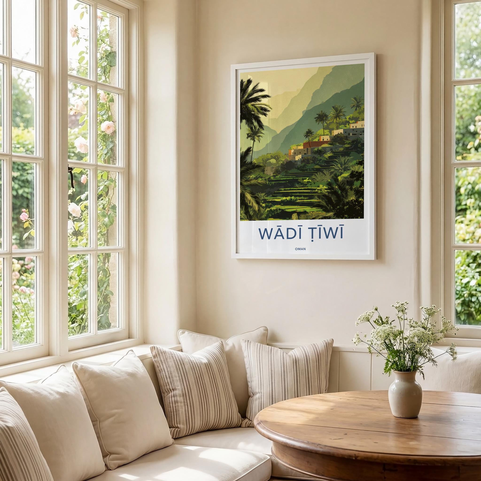 Wadi Tiwi Poster - Oman Wall Art - Green Terraced Village Home Decor