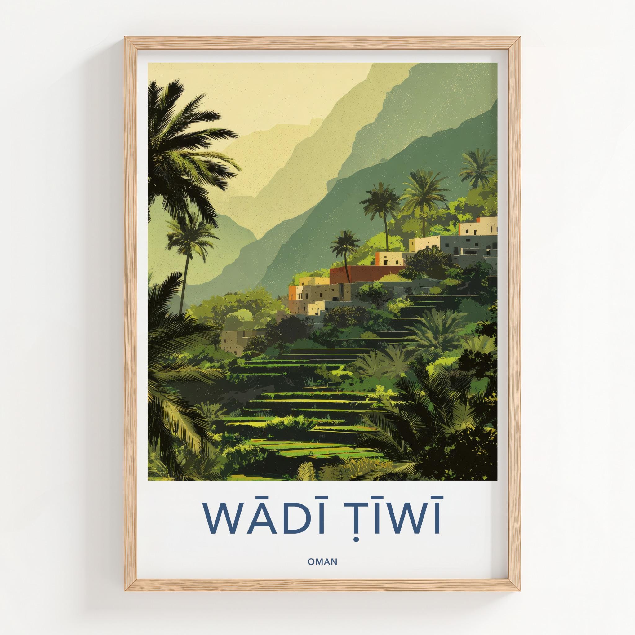 Wadi Tiwi Poster - Oman Wall Art - Green Terraced Village Home Decor