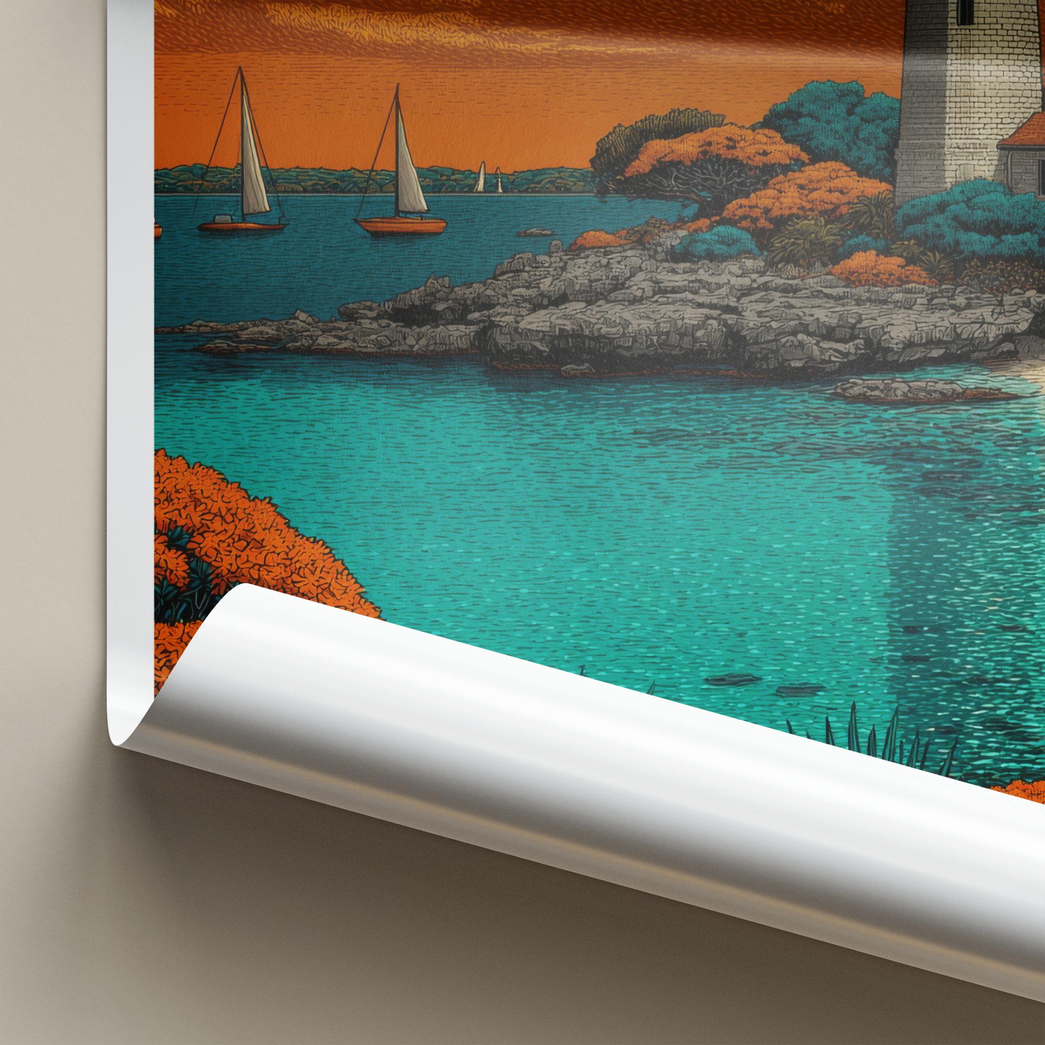 Wadjemup Poster - Australia Travel Art - Ocean Lighthouse Boats Home Decor