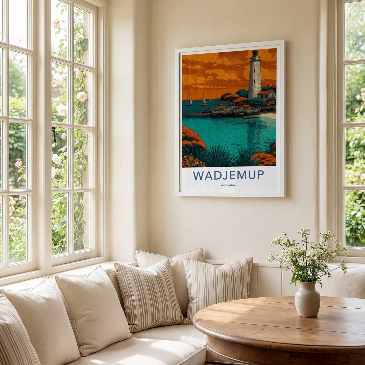Wadjemup Poster - Australia Travel Art - Ocean Lighthouse Boats Home Decor