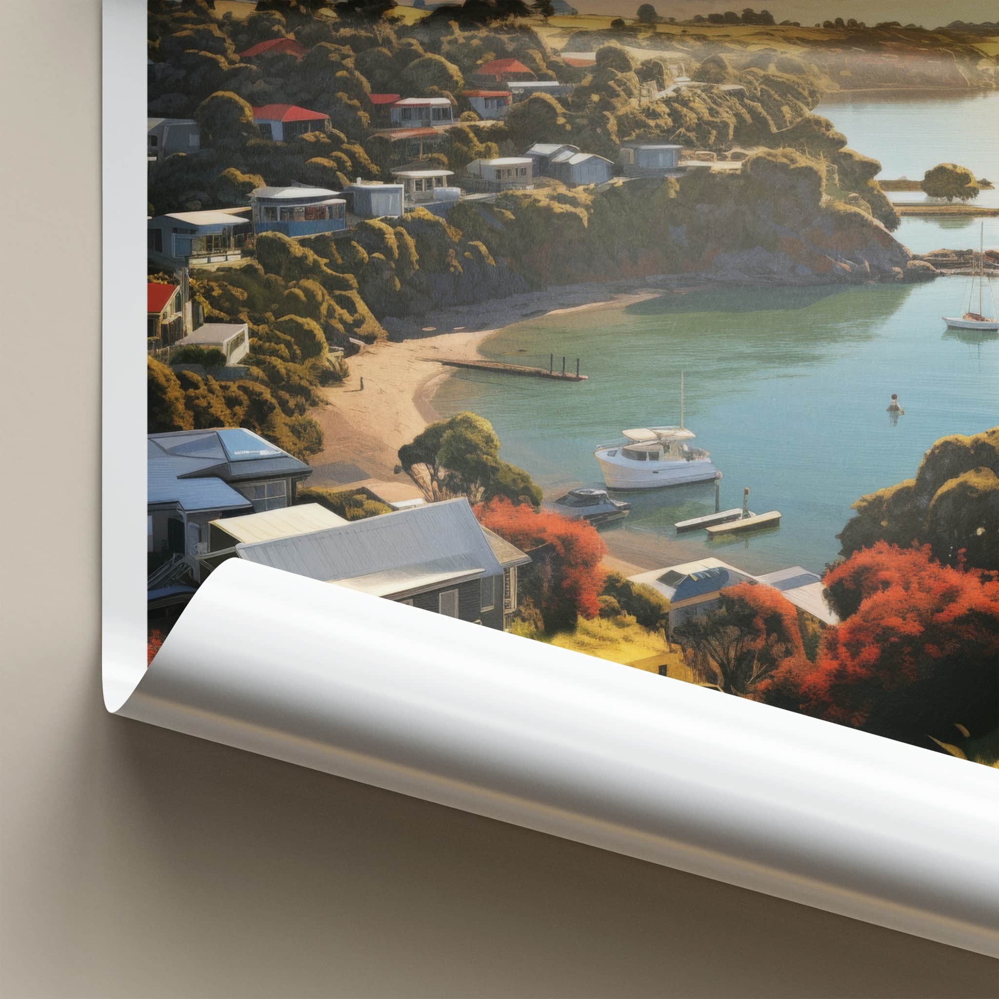 Waiheke Poster - New Zealand Travel Art - Golden Hour Cove Home Decor