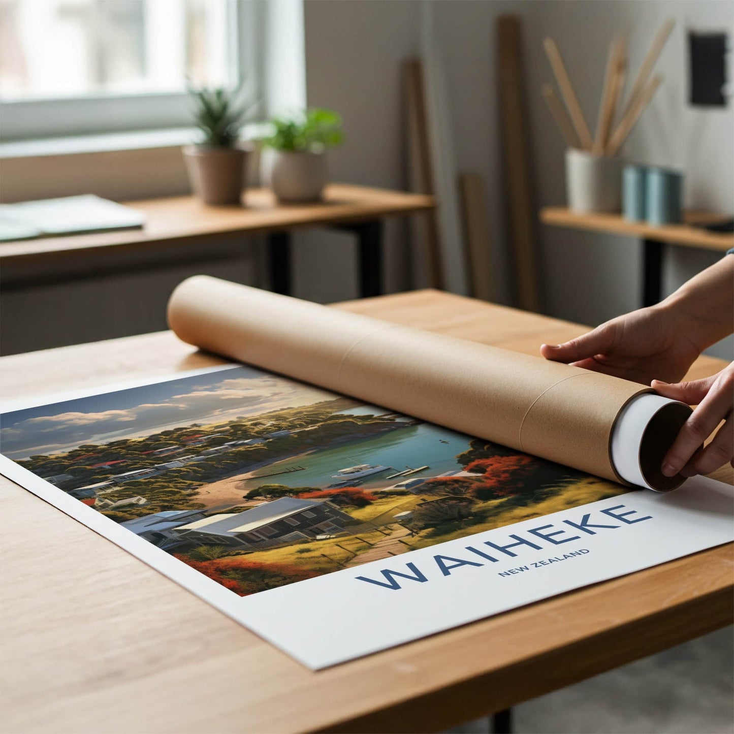 Waiheke Poster - New Zealand Travel Art - Golden Hour Cove Home Decor