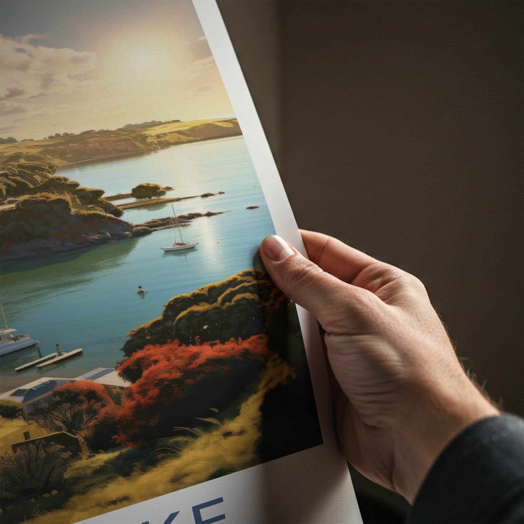 Waiheke Poster - New Zealand Travel Art - Golden Hour Cove Home Decor