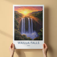 Wailua Falls Poster - Hawaii Wall Art - Sunset Tropical Falls Home Decor