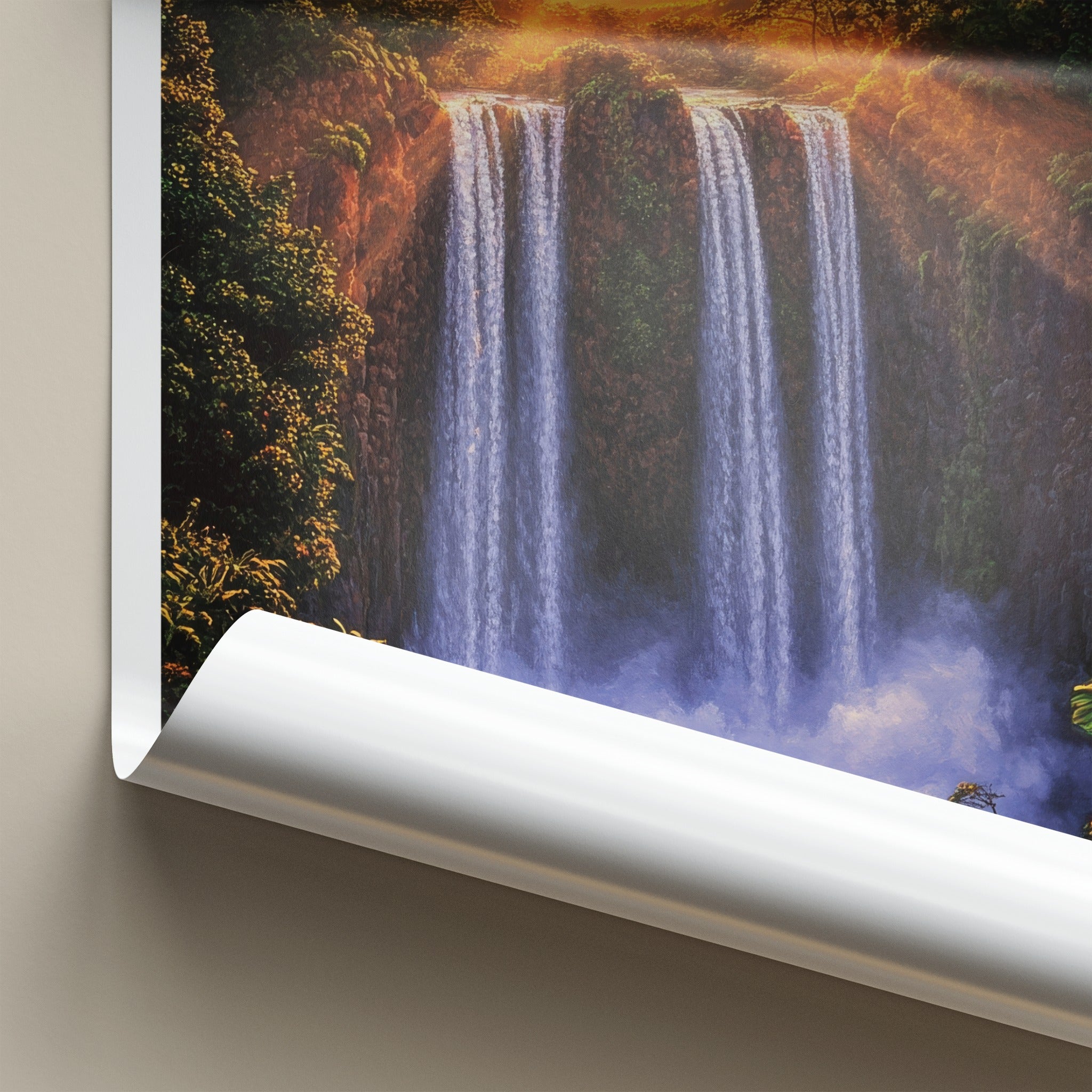 Wailua Falls Poster - Hawaii Wall Art - Sunset Tropical Falls Home Decor