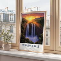 Wailua Falls Poster - Hawaii Wall Art - Sunset Tropical Falls Home Decor