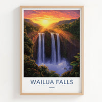 Wailua Falls Poster - Hawaii Wall Art - Sunset Tropical Falls Home Decor