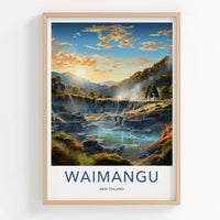 Waimangu Poster - New Zealand Travel Art - Sunset Terrace Waterfalls Home Decor