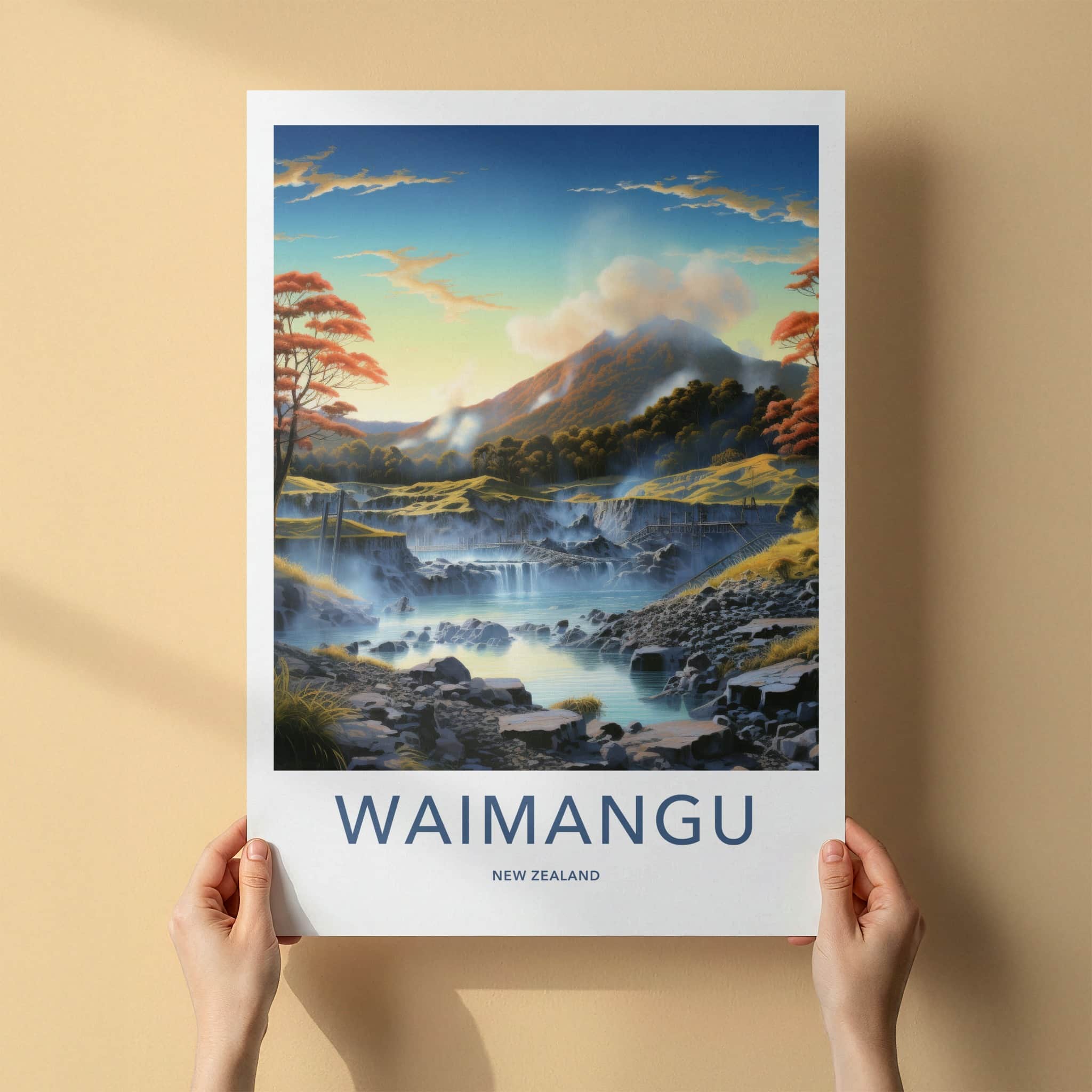 Waimangu Poster - New Zealand Wall Art - Steaming River Landscape Home Decor