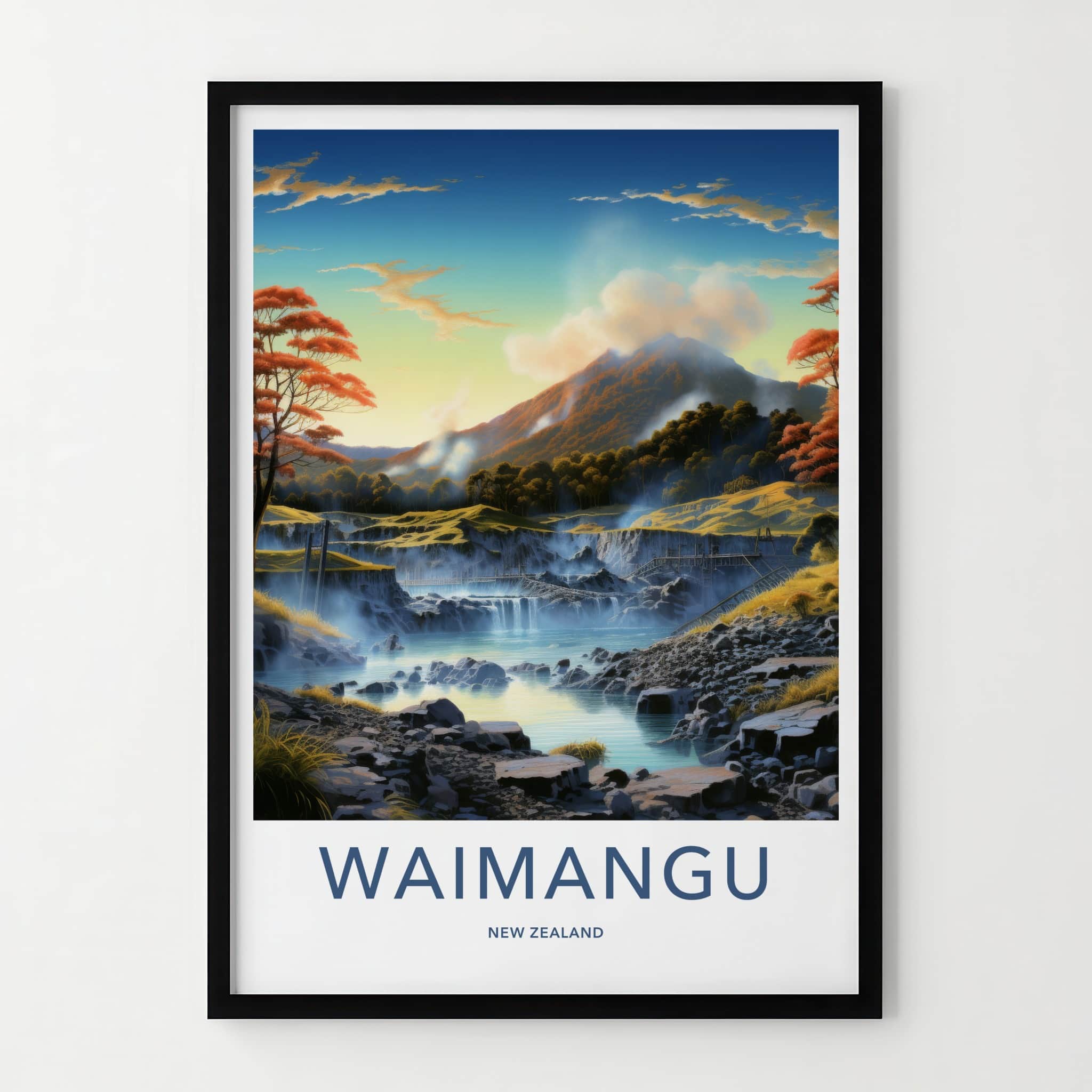 Waimangu Poster - New Zealand Wall Art - Steaming River Landscape Home Decor
