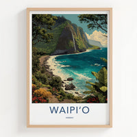 Waipio Poster - Hawaii Travel Art - Coastal Cliff Waterfall Home Decor