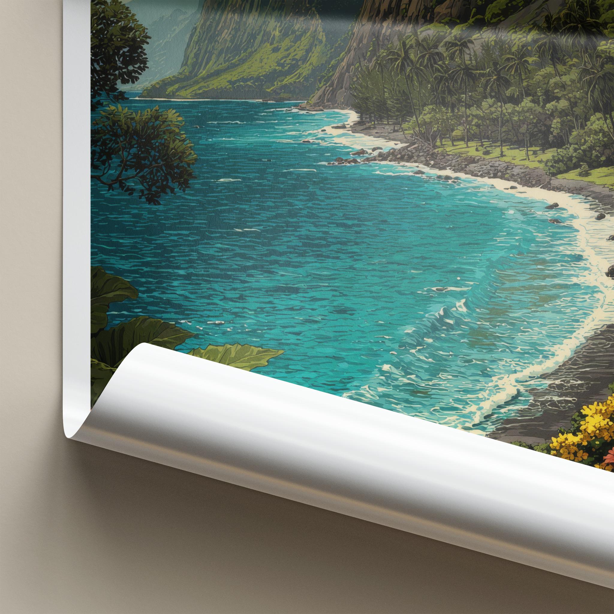Waipio Valley Poster - Hawaii Travel Art - Lush Valley Beach Home Decor