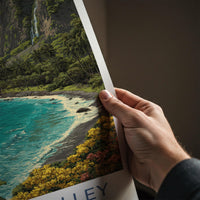 Waipio Valley Poster - Hawaii Travel Art - Lush Valley Beach Home Decor