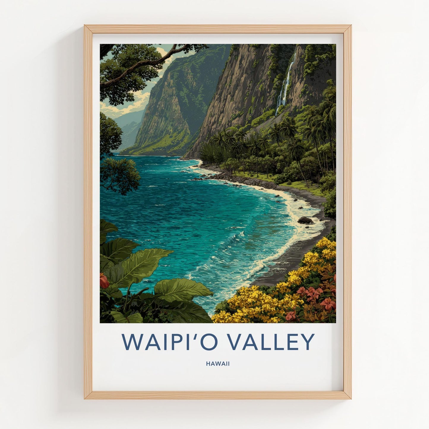 Waipio Valley Poster - Hawaii Travel Art - Lush Valley Beach Home Decor