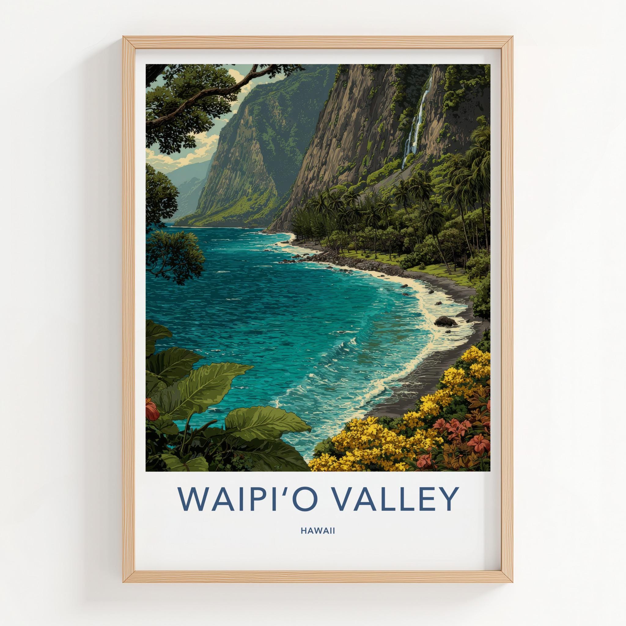 Waipio Valley Poster - Hawaii Travel Art - Lush Valley Beach Home Decor