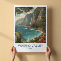 Waipio Valley Poster - Hawaii Travel Art - Lush Waterfall Cliff Gallery Art