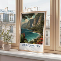 Waipio Valley Poster - Hawaii Travel Art - Lush Waterfall Cliff Gallery Art