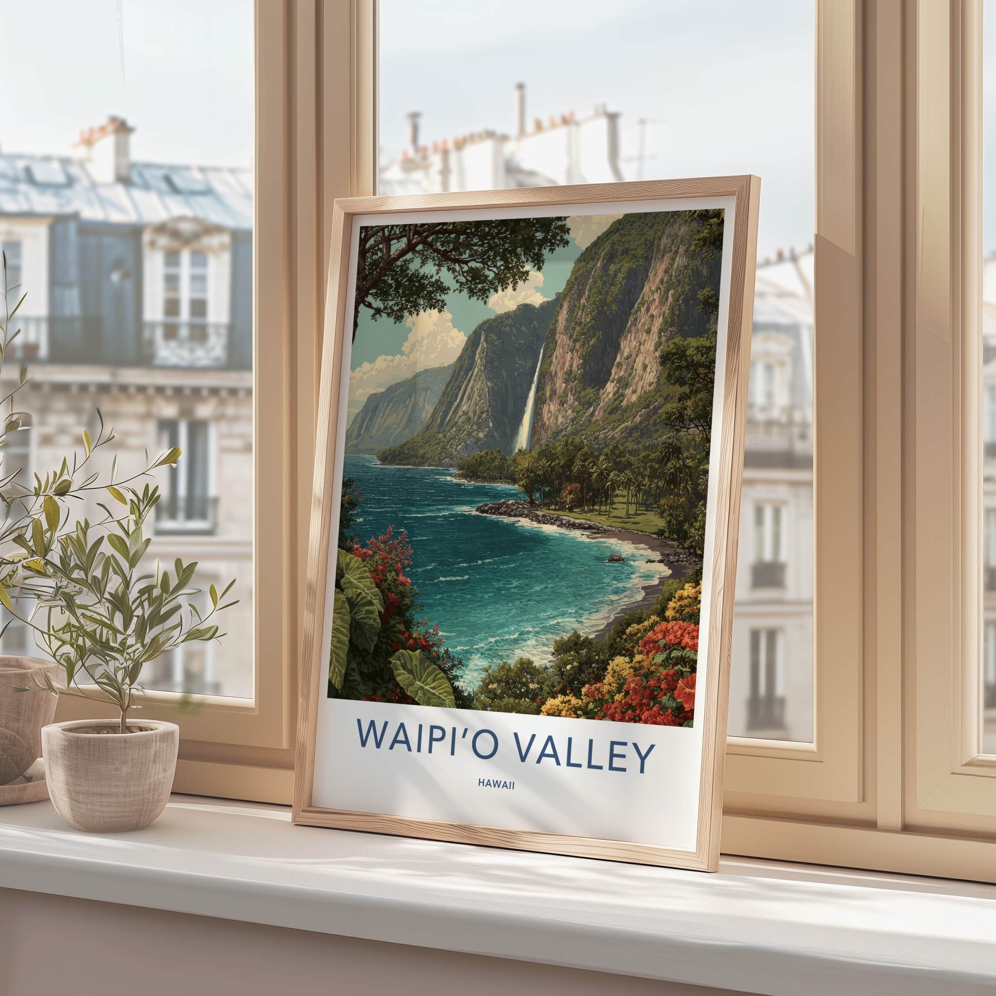 Waipio Valley Poster - Hawaii Travel Art - Lush Waterfall Cliff Gallery Art
