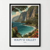 Waipio Valley Poster - Hawaii Travel Art - Lush Waterfall Cliff Gallery Art