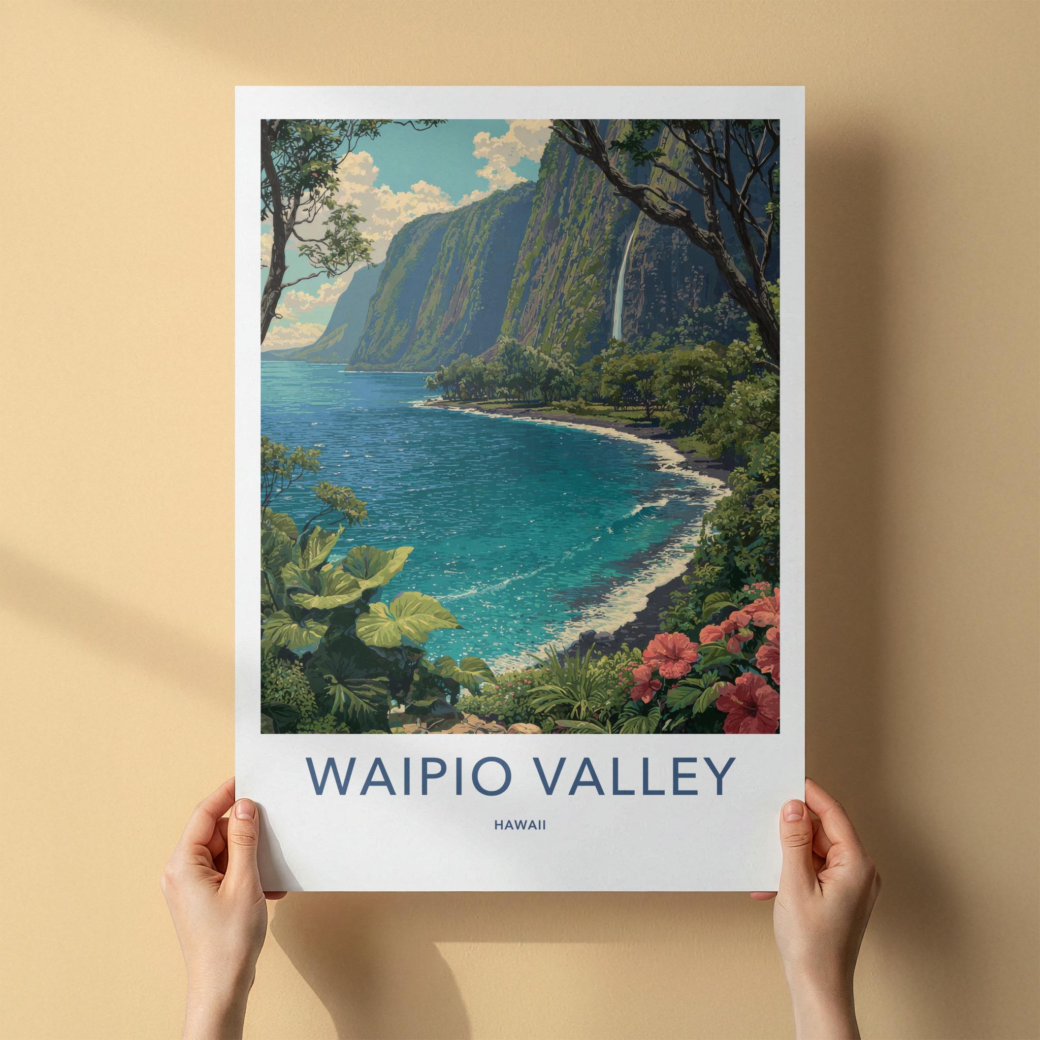Waipio Valley Poster - Hawaii Wall Art - Lush Coastal Waterfall Home Decor