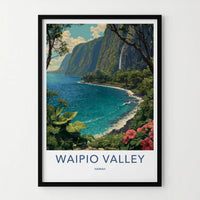 Waipio Valley Poster - Hawaii Wall Art - Lush Coastal Waterfall Home Decor