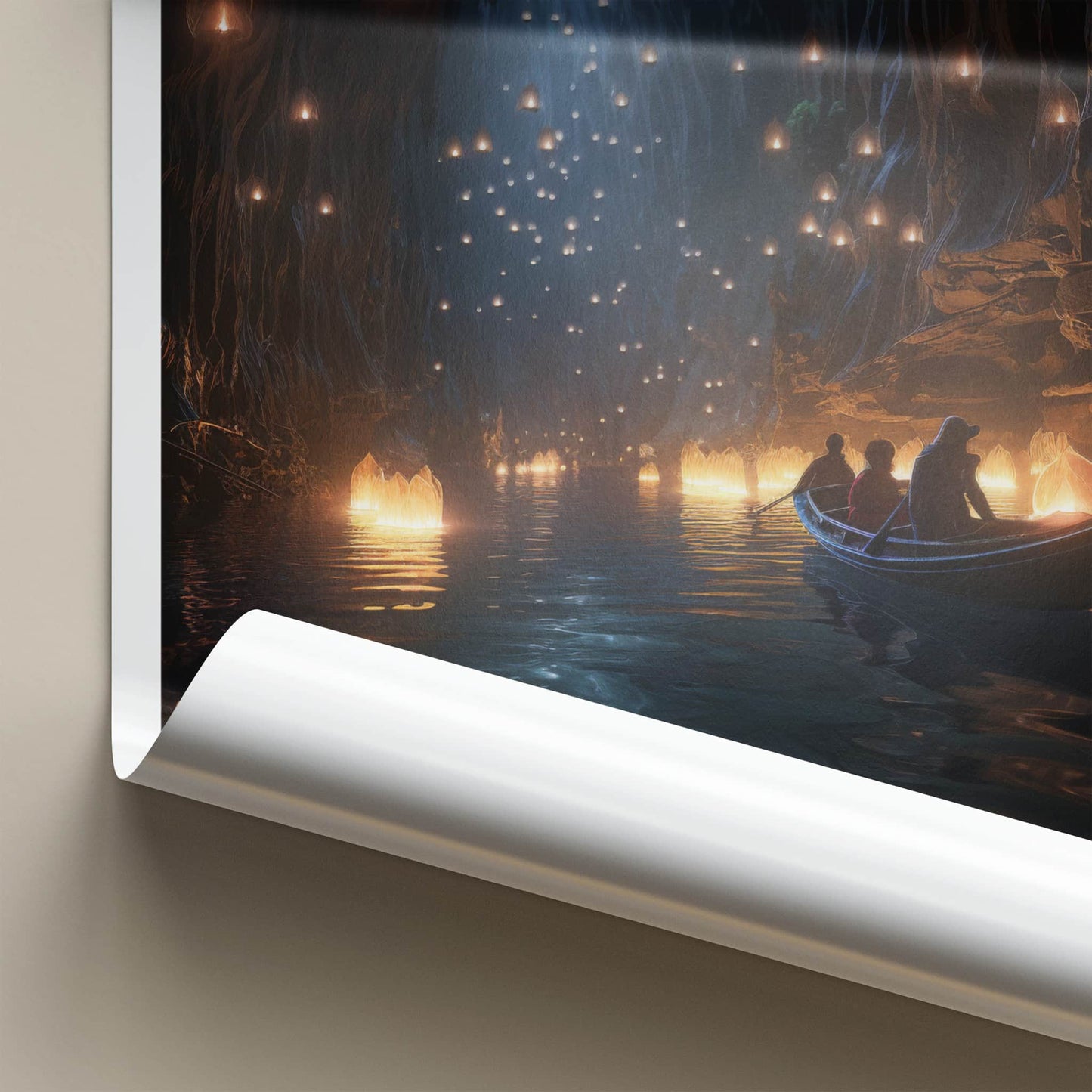 Waitomo Caves Poster - New Zealand Travel Art - Glowing Cave River Home Decor