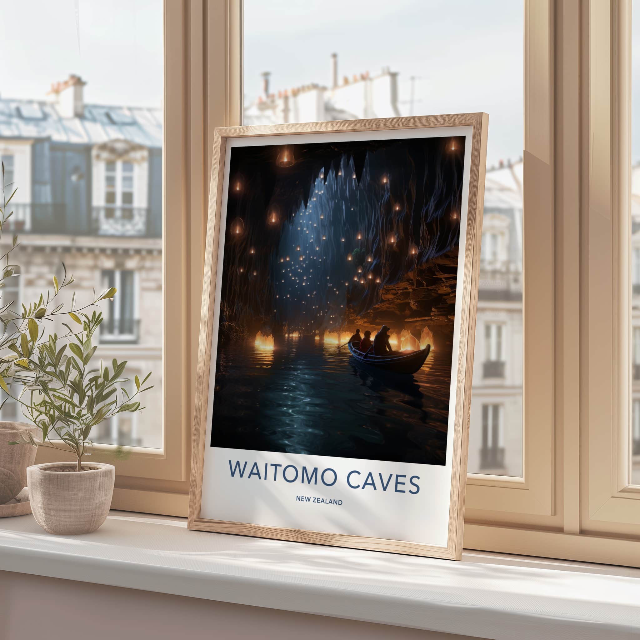Waitomo Caves Poster - New Zealand Travel Art - Glowing Cave River Home Decor