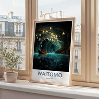 Waitomo Poster - New Zealand Travel Art - Glowworm Cave Boat Home Decor