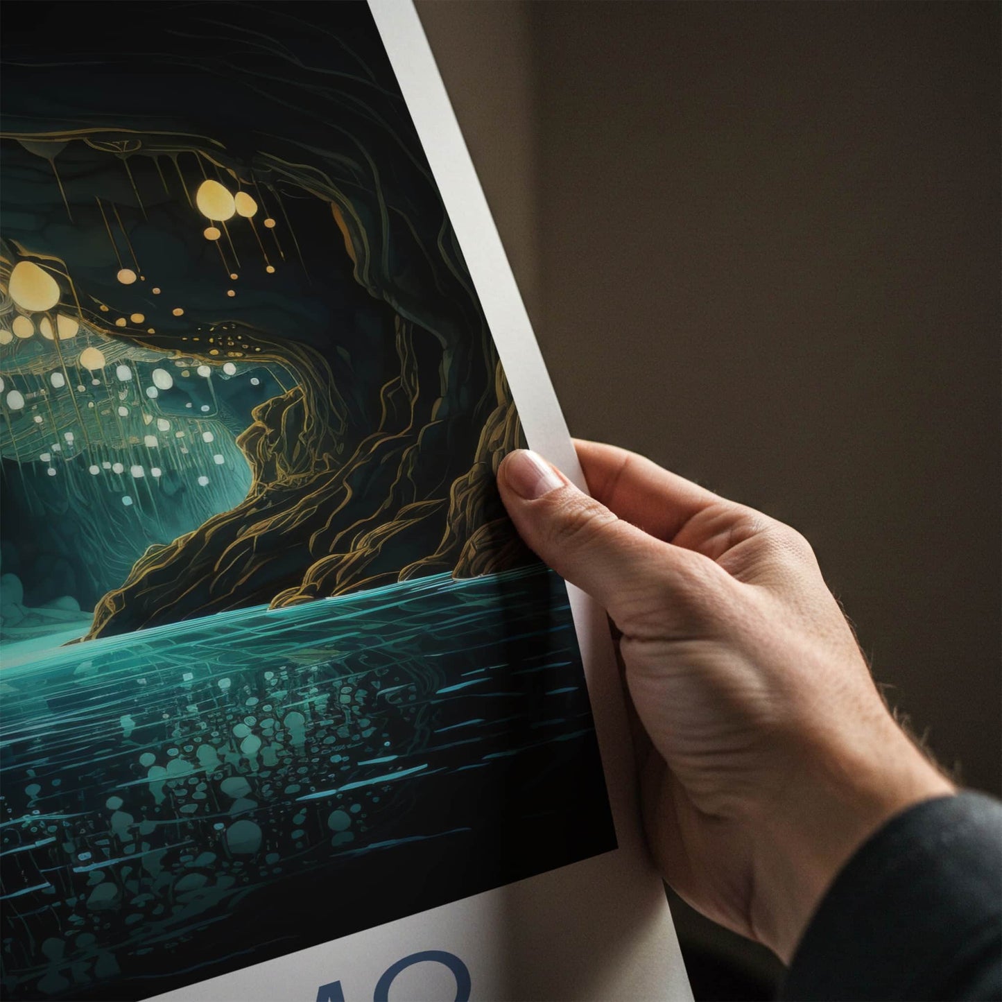 Waitomo Poster - New Zealand Travel Art - Glowworm Cave Boat Home Decor