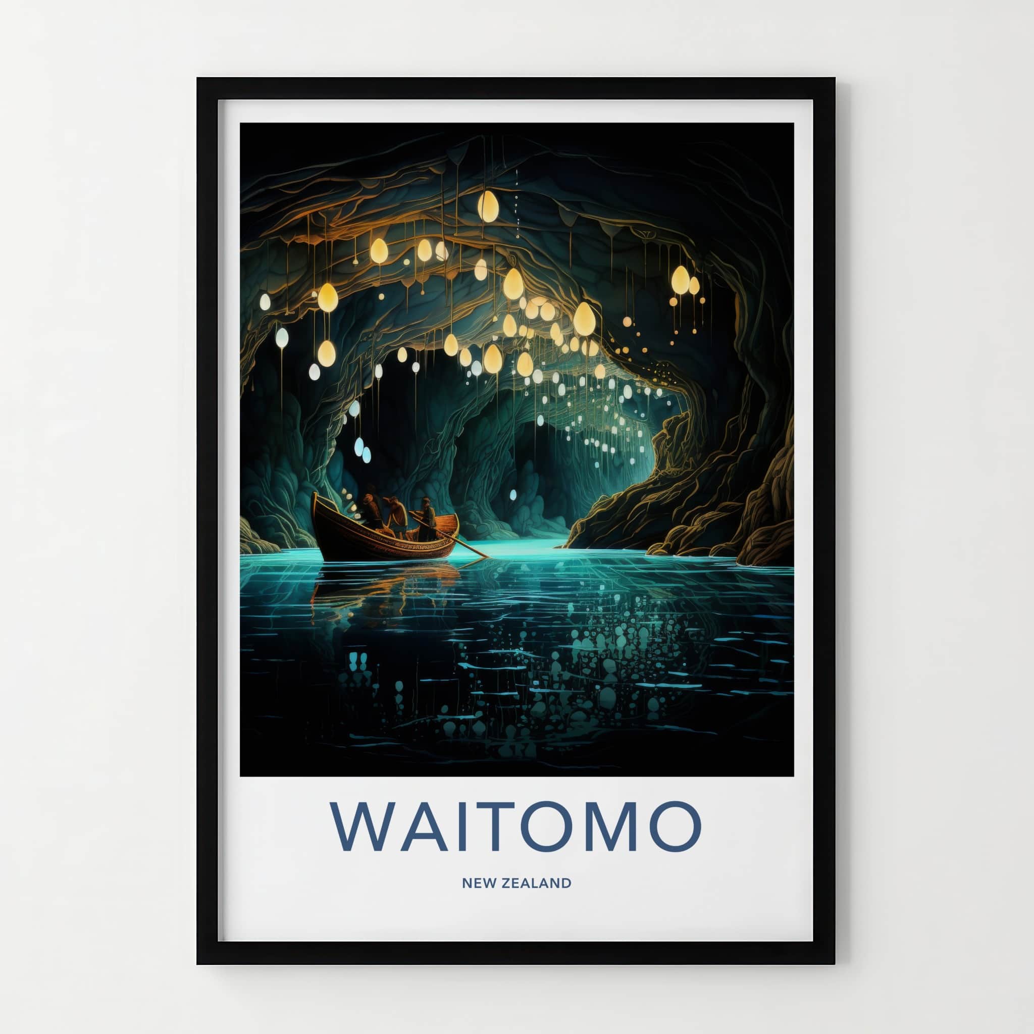 Waitomo Poster - New Zealand Travel Art - Glowworm Cave Boat Home Decor