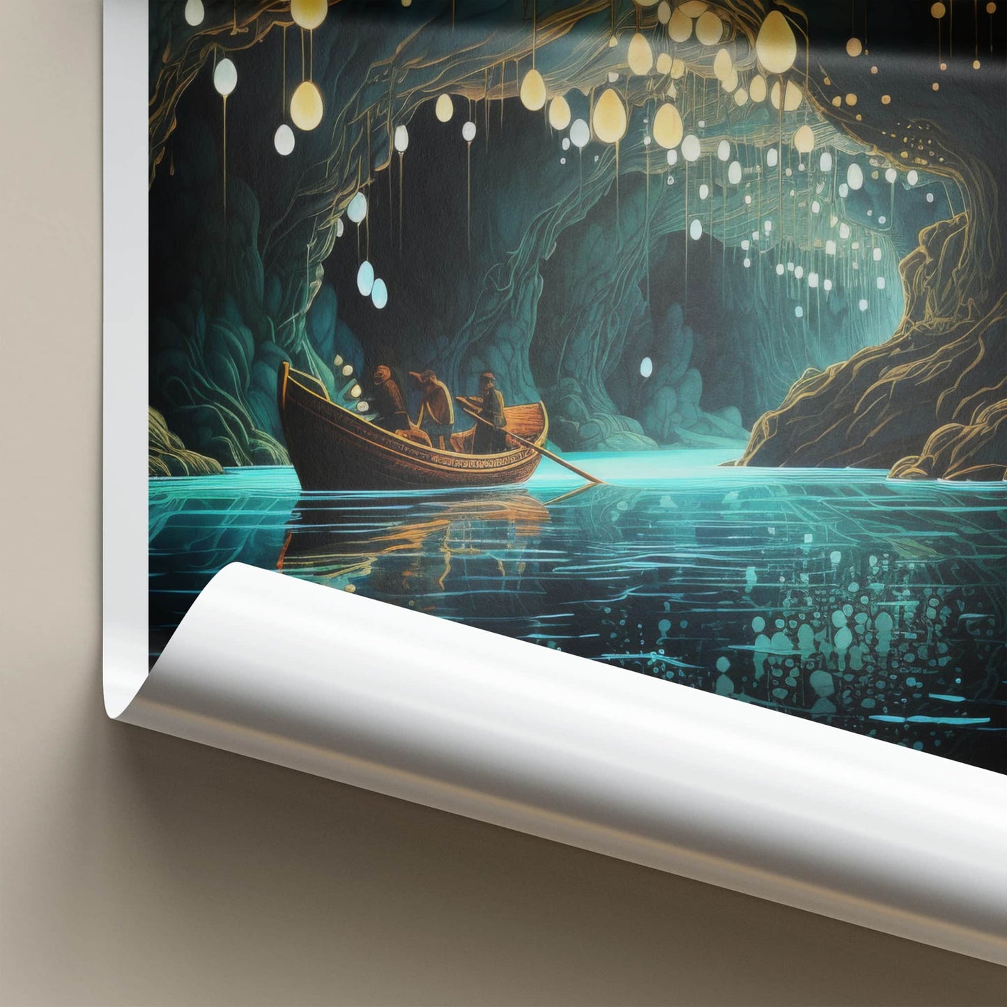 Waitomo Poster - New Zealand Travel Art - Glowworm Cave Boat Home Decor