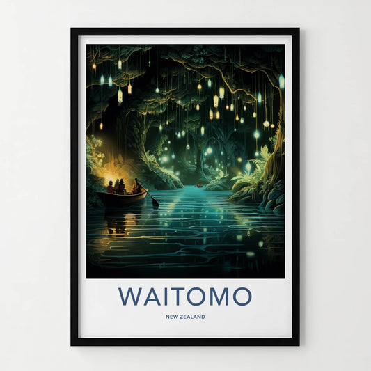 Waitomo Poster - New Zealand Travel Art - Glowworm Cave River Home Decor