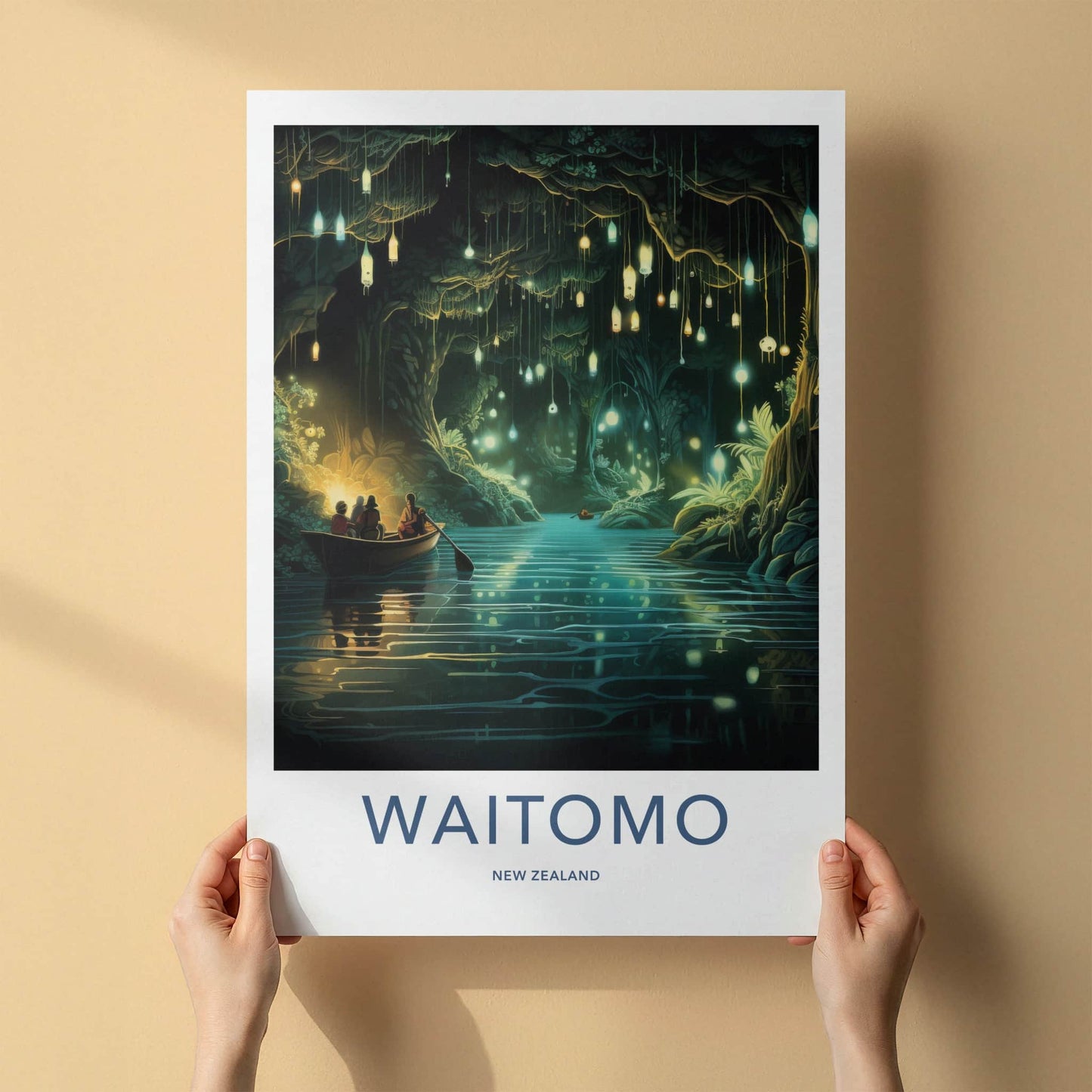 Waitomo Poster - New Zealand Travel Art - Glowworm Cave River Home Decor