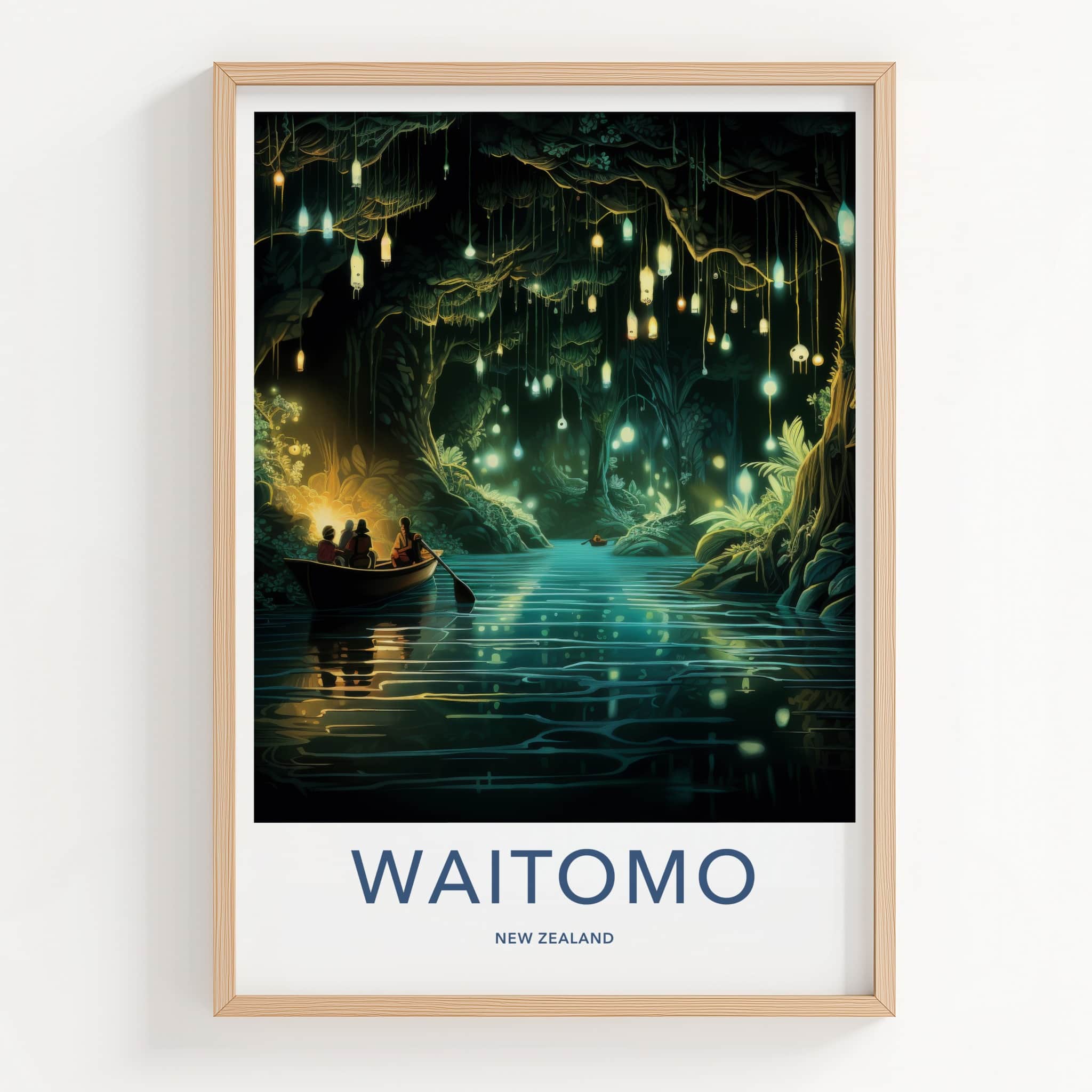 Waitomo Poster - New Zealand Travel Art - Glowworm Cave River Home Decor