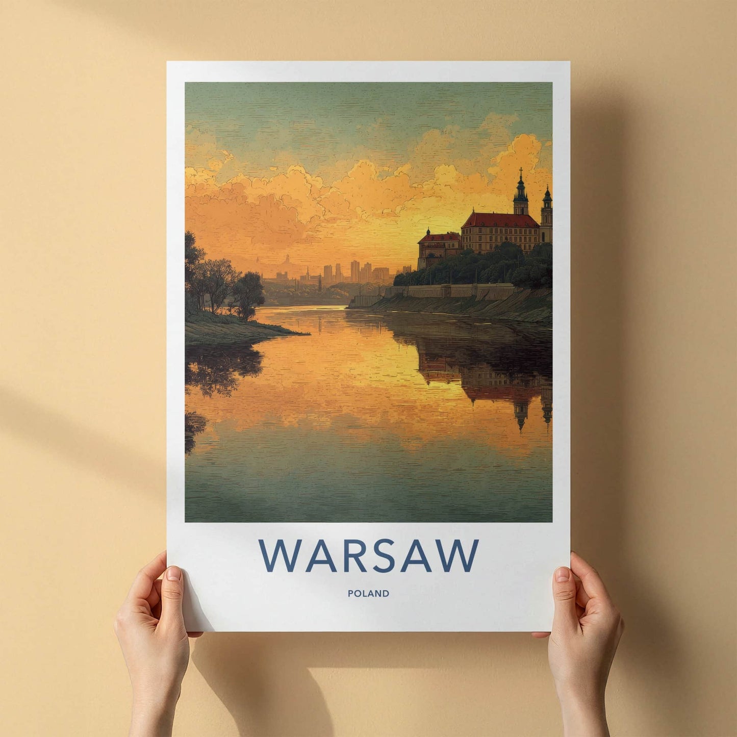 Warsaw Poster - Poland Travel Art - Golden River City Home Decor